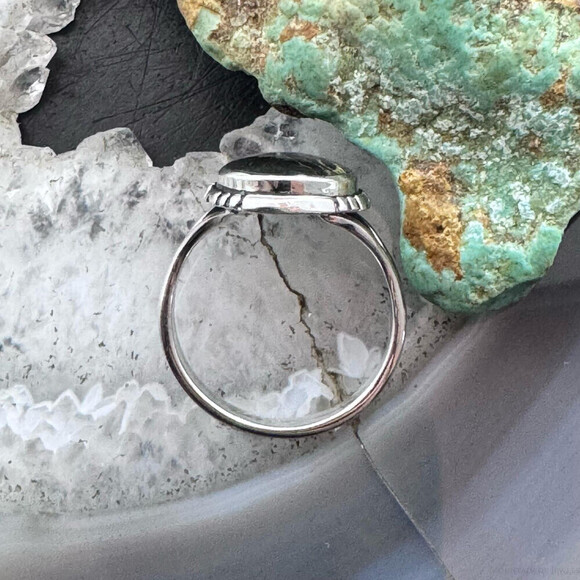 Native American Sterling Silver Oval Blackjack Decorated Ring Size 8.5 For Women - Picture 8 of 11